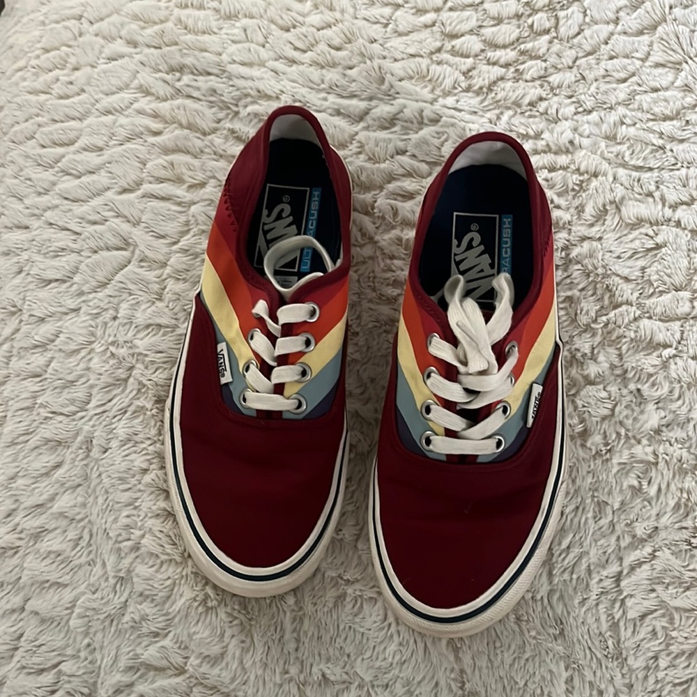 Vans off the wall- Maroon rainbow stripe-Size 6.5 wms